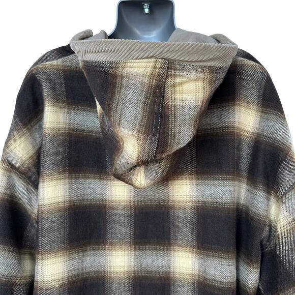 Vintage Brandon Thomas Chore Coat Reversible Khaki Brown Plaid Hooded Mens Large - Picture 14 of 16